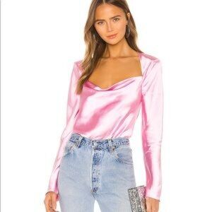 C/MEO x REVOLVE Polarised Pink Satin Blouse Open Back Size M